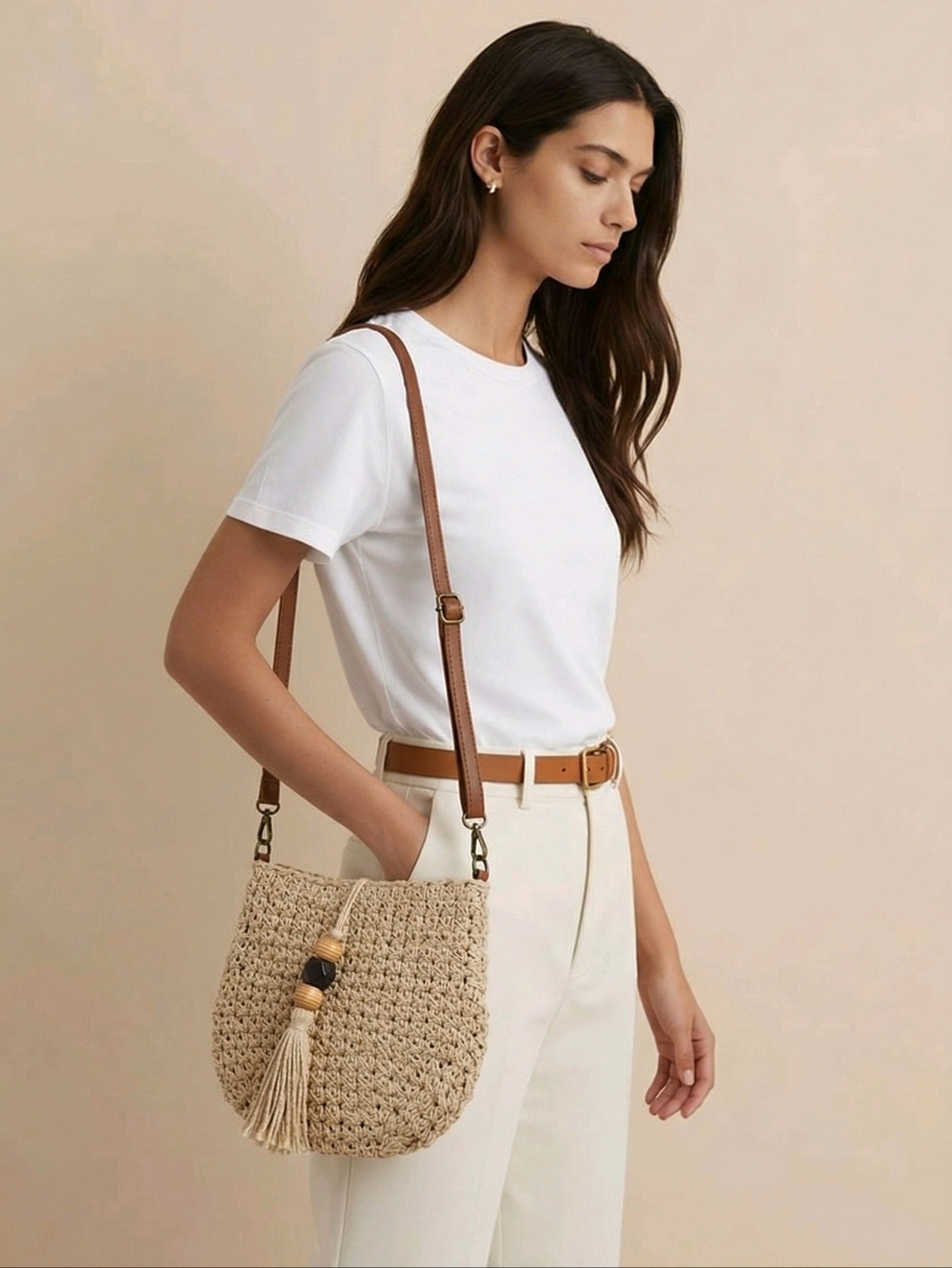 Love of Fashion | New Ivory Colored Straw Crossbody Bag with Tassel